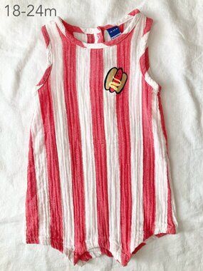 🪴5/$30 Old Navy 18-24 Months Toddler Girl Boy Stripe Red Hot Dog Romper Summer